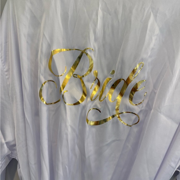 White Bridal Robe with Gold Script - Picture 6 of 7